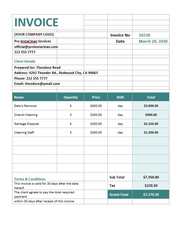 Construction Cleaning Invoice Template PSD template